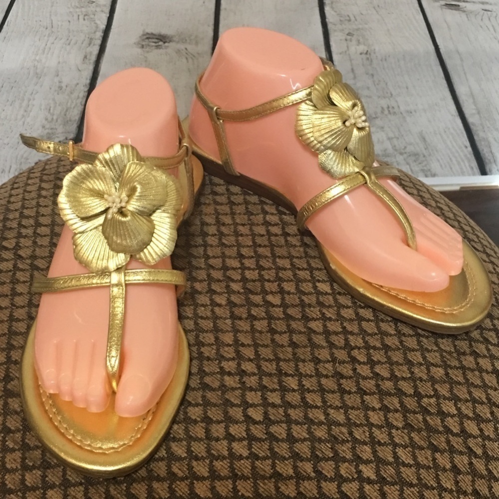 KATE SPADE Gold Leather Thong Sandals 8.5